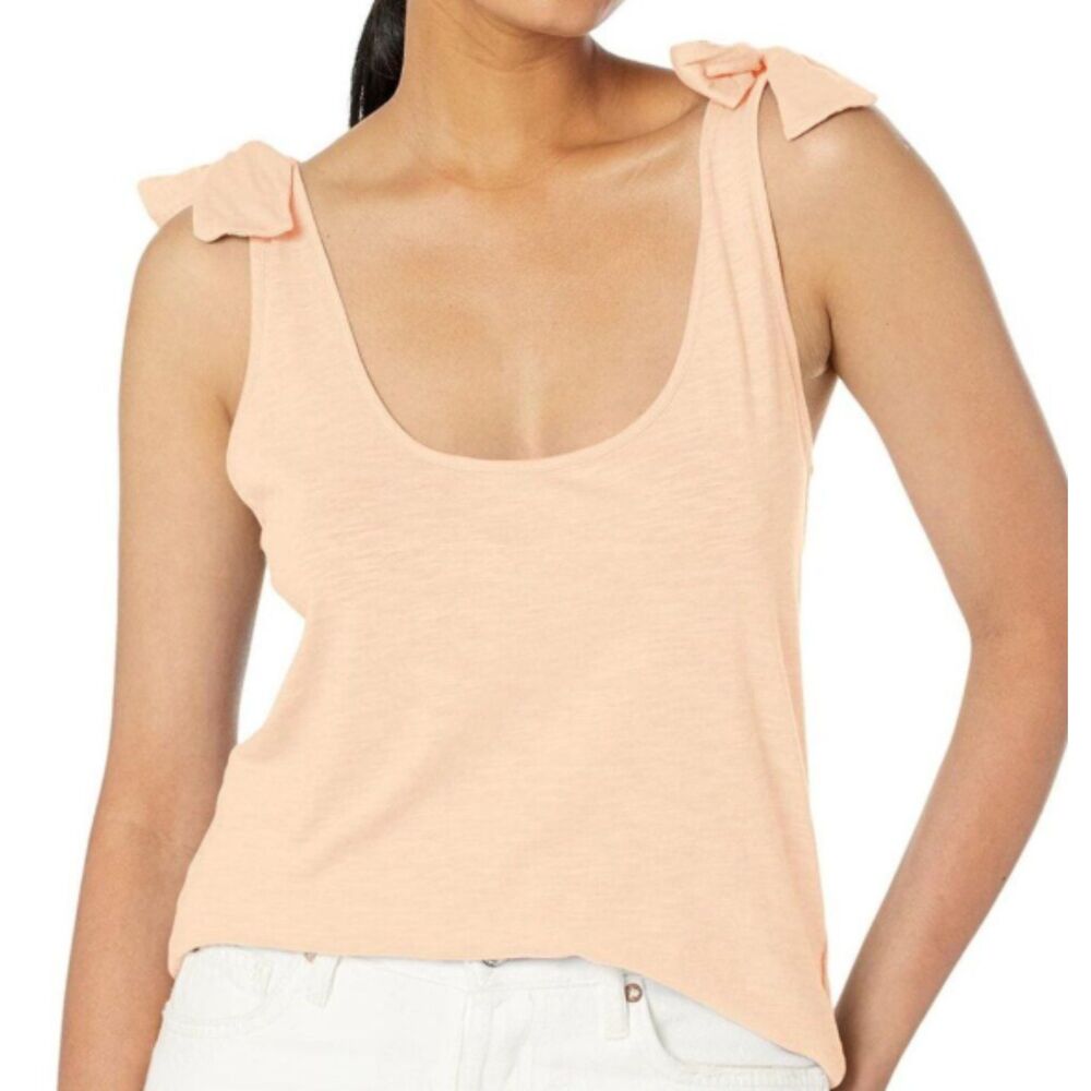 Paige Tie Shoulder Tank Top Peach Sleeveless Scoop Neck Size Medium